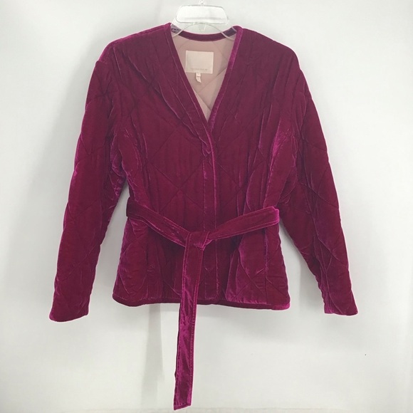 Rebecca Taylor Quilted Velvet Snap-Front Coat Jacket Cranberry Casual Size S - Picture 3 of 12